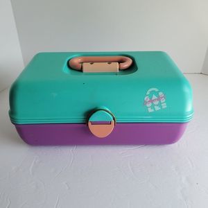 Vintage Caboodles 2602 Purple Teal Makeup Travel Plastic Case with Slide Tray